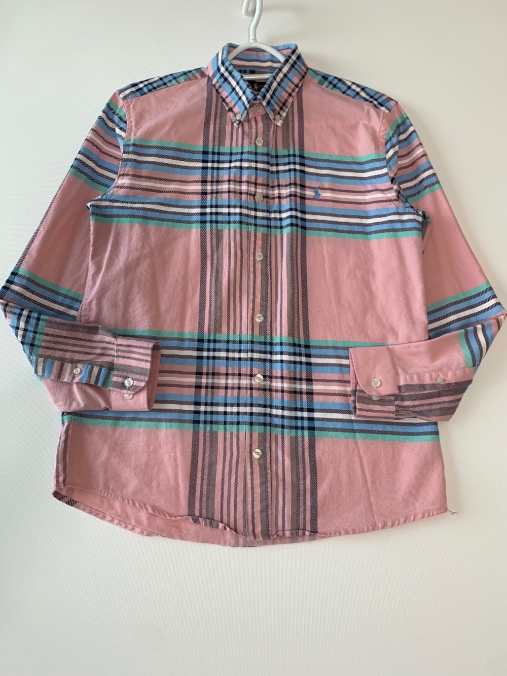 Ralph Lauren Women's Size L long sleeve Plaid Pink Shirt 100% cotton Custom Fit